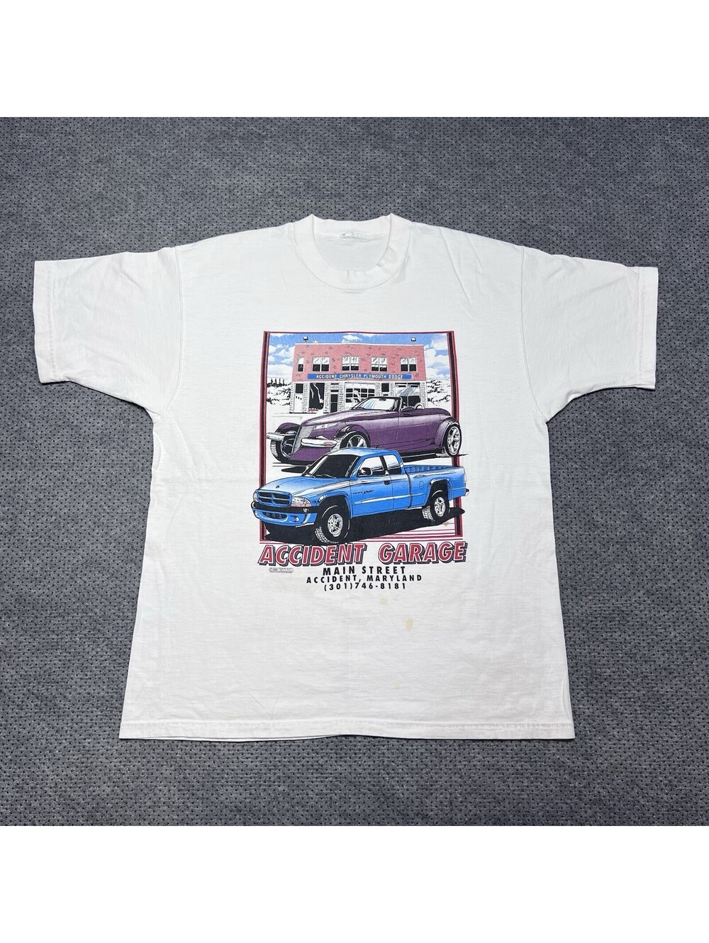 Vintage 1996 Accident Automotive Repair Garage Shirt Large Men’s White Rare